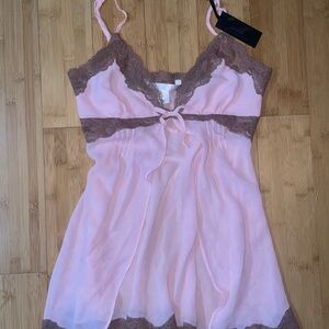 Victoria’s Secret Pink and brown lace silk babydoll top